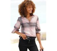 Hemdbluse BUFFALO, Damen, Gr. 40, rosa (rosa, schwarz kariert), Flanell, Obermaterial: 100% Baumwolle, kariert, figurumspielend hüftlang, ohne Ausschnitt, mit Riegel 1-Knopf-Manschette, Blusen Hemdblu