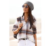 Hemdbluse BUFFALO, Damen, Gr. 42, braun (braun, creme, kariert), Flanell, Obermaterial: 100% Baumwolle, kariert, figurumspielend hüftlang, ohne Ausschnitt, mit Riegel 1-Knopf-Manschette, Blusen Hemdbl