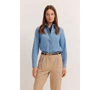 Hemdbluse BUGATTI, Damen, Gr. 42, blau (320, hellblau), 98% Baumwolle, 2% Elasthan, unifarben, normal, ohne Ausschnitt, 1-Knopf-Manschette, Blusen Hemdbluse, aus elastischer Baumwolle (18601400-42) 32