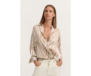 Hemdbluse BUGATTI "Modern Fit", Damen, Gr. 38, 50, beige, Chiffon, 100% Viskose, gestreift, normal, ohne Ausschnitt, Blusen Hemdbluse, bedruckt aus Viskose (34630824-38) 50, beige