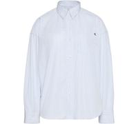 Hemdbluse CALVIN KLEIN JEANS "COTTON POPLIN CROPPED", Damen, Gr. L (42), breezy blau three color refined str, Web, Obermaterial: 100% Baumwolle, gestreift, regular fit normal, Rundhals, eingesetzt Man