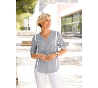 Hemdbluse CASUAL LOOKS, Damen, Gr. 44, blau (marine, weiß, gestreift), 100% Viskose, gemustert, gestreift, mehrfarbig, Rundhals, Blusen Hemdbluse (51792052-44) marine, weiß, gestreift