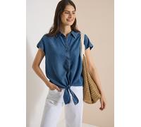Hemdbluse CECIL, Damen, Gr. S (38), mid blau wash, Web, Obermaterial: 100% Lyocell, unifarben, lässig geschnitten hüftbedeckend, Rundhals, abgesteppte Kante, Blusen Hemdbluse, Sommerbluse im Denim-Loo