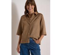 Hemdbluse CECIL, Damen, Gr. XL (44), braun (creamy mocha), Stoff, 95% Polyester, 5% Elasthan, unifarben, klassisch normal, V-Ausschnitt, abgesteppt, Blusen Hemdbluse, in Velours-Optik (50866605-XL) cr