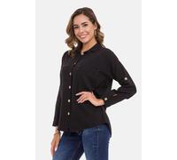 Hemdbluse CIPO & BAXX "Hemdbluse", Damen, Gr. L, schwarz, 70% Baumwolle;30% Leinen, unifarben, relaxed fit normal, mit Knöpfen Manschette, Blusen Hemdbluse, mit Kontrastnähten, WH132 (49386958-L) schw