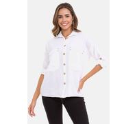 Hemdbluse CIPO & BAXX "Hemdbluse", Damen, Gr. L, weiß, 70% Baumwolle;30% Leinen, unifarben, relaxed fit normal, mit Knöpfen Manschette, Blusen Hemdbluse, mit Kontrastnähten, WH132 (81173410-L) weiß