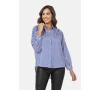 Hemdbluse CIPO & BAXX "WH122", Damen, Gr. XL, blau, 70% Baumwolle, 30% Polyester, gestreift, regular fit normal, Manschette, Blusen Hemdbluse, leicht oversized Passform und verlängertem Rücken (796071