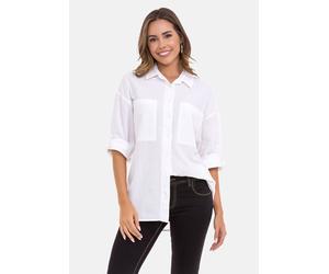 Hemdbluse CIPO & BAXX "WH125", Damen, Gr. S, weiß, 70% Baumwolle, 30% Leinen, unifarben, relaxed fit normal, mit Knopf 1-Knopf-Manschette, Blusen Hemdbluse, mit Knopfleiste und hoher Tragekomfort (137