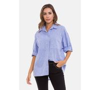 Hemdbluse CIPO & BAXX "WH125", Damen, Gr. XL, blau, 70% Baumwolle, 30% Leinen, unifarben, relaxed fit normal, 1-Knopf-Manschette, Blusen Hemdbluse (36746002-XL) blau