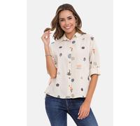 Hemdbluse CIPO & BAXX "WH130", Damen, Gr. M, beige (stone), 75% Baumwolle, 25% Leinen, geblümt, relaxed fit normal, mit Knopf 1-Knopf-Manschette, Blusen Hemdbluse, mit Freizeit Frühlingsmuster (649565
