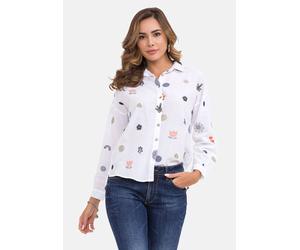Hemdbluse CIPO & BAXX "WH130", Damen, Gr. M, weiß, 75% Baumwolle, 25% Leinen, geblümt, relaxed fit normal, 1-Knopf-Manschette, Blusen Hemdbluse (91535161-M) weiß