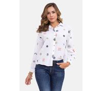 Hemdbluse CIPO & BAXX "WH130", Damen, Gr. S, weiß, 75% Baumwolle, 25% Leinen, geblümt, relaxed fit normal, 1-Knopf-Manschette, Blusen Hemdbluse (91535161-S) weiß