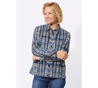Hemdbluse CLASSIC BASICS, Damen, Gr. 54, blau (mittelblau, marine, bedruckt), 100% Polyester, gemustert, mehrfarbig, Blusen Hemdbluse (48524929-54) mittelblau, marine, bedruckt