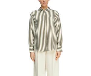 Hemdbluse COMMA, Damen, Gr. 36, schwarz khaki stripes, Web, Obermaterial: 100% Baumwolle, gestreift, relaxed fit normal, ohne Ausschnitt, Manschette, Blusen Hemdbluse, mit Jacquardstreifen (30176838-3