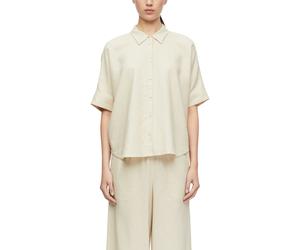 Hemdbluse COMMA, Damen, Gr. 38, oat milk, Web, Obermaterial: 55% Leinen, 45% Lyocell, unifarben, lässig geschnitten hüftbedeckend, Rundhals, abgesteppte Kante, Blusen Hemdbluse, aus einem Leinenmix (7