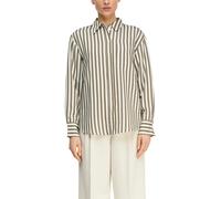 Hemdbluse COMMA, Damen, Gr. 40, beige (schwarz khaki stripes), Web, Obermaterial: 100% Baumwolle, gestreift, relaxed fit normal, ohne Ausschnitt, Manschette, Blusen Hemdbluse, mit Jacquardstreifen (30