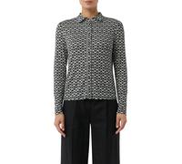 Hemdbluse COMMA, Damen, Gr. 40, schwarz (schwarz, beige), Jersey, Obermaterial: 95% Viskose, 5% Elasthan, bedruckt, regular fit taillenbedeckt, gerader Abschluss, Blusen Hemdbluse, mit All-Over Print