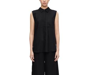 Hemdbluse COMMA, Damen, Gr. 40, schwarz, Web, Obermaterial: 55% Leinen, 45% Lyocell, unifarben, regular fit normal, Blusen Hemdbluse, mit Brust Taschen (60626801-40) schwarz