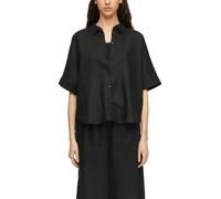 Hemdbluse COMMA, Damen, Gr. 42, schwarz, Web, Obermaterial: 55% Leinen, 45% Lyocell, unifarben, lässig geschnitten hüftbedeckend, Rundhals, abgesteppte Kante, Blusen Hemdbluse, aus einem Leinenmix (82