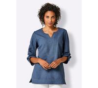 Hemdbluse CREATION L PREMIUM, Damen, Gr. 36, blau (jeansblau), 100% Leinen, unifarben, V-Ausschnitt, Blusen Hemdbluse (87123463-36) jeansblau