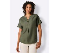 Hemdbluse CREATION L PREMIUM, Damen, Gr. 50, grün (khaki, meliert), 100% Leinen, unifarben, Rundhals, Blusen Hemdbluse (25351331-50) khaki, meliert