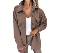 Hemdbluse Damen Langarm Hemdjacke Lang Tunika Wolle Oberteil Verdickte Longshirt Warm Winterjacke Outdoor T Shirt Stehkragen Langarmshirt Locker Shacket Holzfällerjacke Herbst Frühling Übergangsjacke