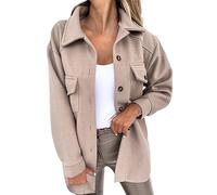 Hemdbluse Damen Langarm Hemdjacke Lang Tunika Wolle Oberteil Verdickte Longshirt Warm Winterjacke Outdoor T Shirt Stehkragen Langarmshirt Locker Shacket Holzfällerjacke Herbst Frühling Übergangsjacke