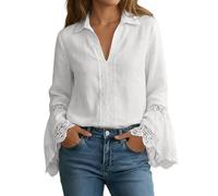 Hemdbluse Damen Musselin Bluse Damen Leinen Bluse Elegant Gelb Schwarzes Hemd Hemdblusen Longbluse Sommer Lang Womens Tops Hemden Lässig Blau Frauen Luftig Damenbluse Oberteile Baumwolle 48 Oversize