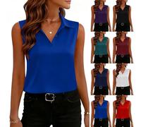 Hemdbluse Damen Sommer Satin-Hemd Elegant V-Ausschnitt Tank Tops Mit Knopfleiste Oberteil Große Größen Seidenbluse Oversize Bluse Arbeitshemd Blusenshirt T-Shirt Satinblusen Ärmellose Hemd