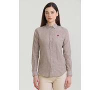 Hemdbluse FELIX HARDY "Gestreiftes Langarm Hemd", Damen, Gr. M, beige (braun), 65% Baumwolle, 35% Leinen, Blusen Hemdbluse (67548409-M) braun
