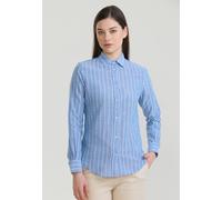 Hemdbluse FELIX HARDY "Gestreiftes Langarm Hemd", Damen, Gr. S, blau (sax), 65% Baumwolle, 35% Leinen, Blusen Hemdbluse (95149260-S) sax