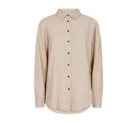 Hemdbluse FREEQUENT "FQLAVA-SH-SIMPLE", Damen, Gr. L, beige (sand melange), Web, Obermaterial: 55% Leinen, 45% Viskose, unifarben, bequem Po-bedeckend, Rundhals, 2-Knopf-Manschette, Blusen Hemdbluse,