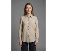 Hemdbluse FREEQUENT "FQLAVA-SH-SIMPLE", Damen, Gr. XS, beige (sand melange), Web, Obermaterial: 55% Leinen, 45% Viskose, unifarben, bequem Po-bedeckend, Rundhals, 2-Knopf-Manschette, Blusen Hemdbluse,