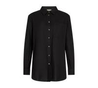 Hemdbluse FREEQUENT "FQLAVA-SH-SIMPLE", Damen, Gr. XS, schwarz, Web, Obermaterial: 55% Leinen, 45% Viskose, unifarben, casual, bequem Po-bedeckend, Rundhals, Langarm 2-Knopf-Manschette, Blusen, aus Le