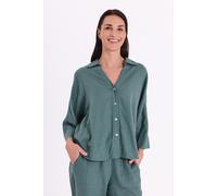 Hemdbluse FREEQUENT "FQLAVA-SHIRT", Damen, Gr. L, schwarz forest, Web, Obermaterial: 55% Leinen, 45% Viskose, hüftlang, V-Ausschnitt, Blusen Hemdbluse (92660732-L) schwarz forest