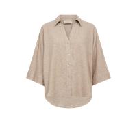 Hemdbluse FREEQUENT "FQLAVA-SHIRT", Damen, Gr. M, sand melange, Web, Obermaterial: 55% Leinen, 45% Viskose, hüftlang, V-Ausschnitt, Blusen Hemdbluse (45636064-M) sand melange