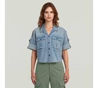 Hemdbluse G-STAR "Boxy Relaxed Shirt ss wmn", Damen, Gr. L (40), blau (vintage sandblast), Denim/Jeans, Obermaterial: 100% Baumwolle, unifarben, relaxed fit hüftlang, Rundhals, krempelbar, Blusen Hemd