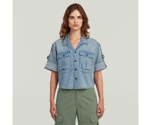Hemdbluse G-STAR "Boxy Relaxed Shirt ss wmn", Damen, Gr. L (40), blau (vintage sandblast), Denim/Jeans, Obermaterial: 100% Baumwolle, unifarben, relaxed fit hüftlang, Rundhals, krempelbar, Blusen Hemd
