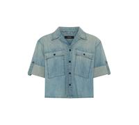 Hemdbluse G-STAR "Boxy Relaxed Shirt ss wmn", Damen, Gr. M (38), vintage sandblast, Denim/Jeans, Obermaterial: 100% Baumwolle, unifarben, relaxed fit hüftlang, Rundhals, krempelbar, Blusen Hemdbluse,