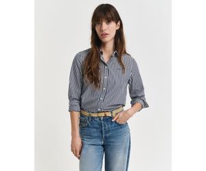 Hemdbluse GANT "REG POPLIN STRIPED SHIRT", Damen, Gr. 42, blau (classic blau), Popeline, Obermaterial: 100% Baumwolle, gestreift, regular fit hüftlang, Blusen Hemdbluse, mit einer kleinen Logostickere