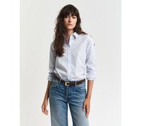 Hemdbluse GANT "REG POPLIN STRIPED SHIRT", Damen, Gr. 46, blau (light blau), Popeline, Obermaterial: 100% Baumwolle, gestreift, regular fit hüftlang, Blusen Hemdbluse, mit einer kleinen Logostickerei