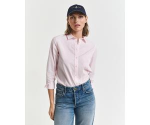 Hemdbluse GANT "REG POPLIN STRIPED SHIRT", Damen, Gr. 46, rosa (light pink), Popeline, Obermaterial: 100% Baumwolle, gestreift, regular fit hüftlang, Blusen Hemdbluse, mit einer kleinen Logostickerei
