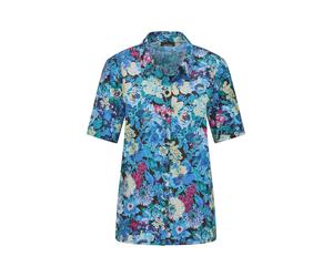 Hemdbluse GOLDNER "Blusenshirt mit floralem Print", Damen, Gr. 40, blau (blau, gemustert), Obermaterial: 100% Polyester PES., gerade, Blusen Hemdbluse, keine (73257322-40) blau, gemustert