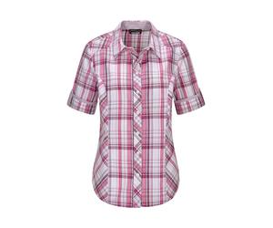 Hemdbluse GOLDNER "Blusenshirt mit Karomuster", Damen, Gr. 50, rosa (rosé, kariert), Obermaterial: 100% Baumwolle CO., gerade, Blusen Hemdbluse, Riegel am Ärmel (63045328-50) rosé, kariert