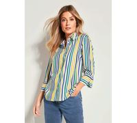 Hemdbluse GOLDNER "Blusenshirt mit Streifenmuster", Damen, Gr. 40, grün (grün, blau, gelb, gestreift), Obermaterial: 100% Polyester PES., Modisch, gerade, Manschette, Blusen Hemdbluse, Knopfleiste (68