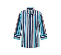 Hemdbluse GOLDNER "Blusenshirt mit Streifenmuster", Damen, Gr. 50, blau (blau, gestreift), Obermaterial: 100% Polyester PES., figurumspielend, Blusen Hemdbluse, Umschlagmanschette (28909333-50) blau,