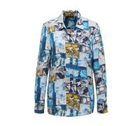 Hemdbluse GOLDNER "Hemdbluse mit Druck", Damen, Gr. 44, grau (grau, gemustert), Obermaterial: 100% Viskose CV., Blusen Hemdbluse (96052451-44) grau, gemustert