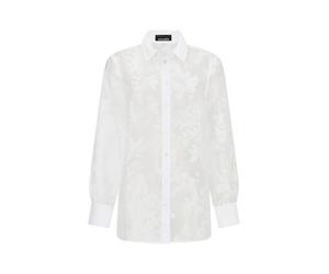 Hemdbluse GOLDNER "Hemdbluse mit floralem Muster", Damen, Gr. 40, weiß, Obermaterial: 60% Baumwolle CO. 40% Polyester PES., gerade, Blusen Hemdbluse, florale Ausbrennerware (66877310-40) weiß