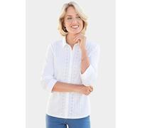 Hemdbluse GOLDNER "Hemdkragenbluse aus feiner Spitze mit Elasthan", Damen, Gr. 42, weiß, Obermaterial: 95% Polyester PES. 5% Elasthan EL., Gerade, Blusen Hemdbluse, Auch gut als Jäckchen zu tragen (59