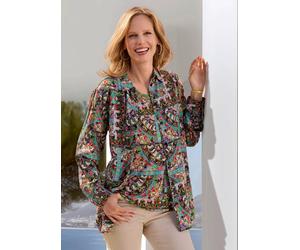 Hemdbluse GOLDNER "Kurzgröße Blusenshirt mit stilvollem Muster-Mix", Damen, Gr. 21, bunt, gemustert, Obermaterial: 100% Viskose CV., figurumspielend, Blusen Hemdbluse, verrdeckte Knopfleiste (86101602